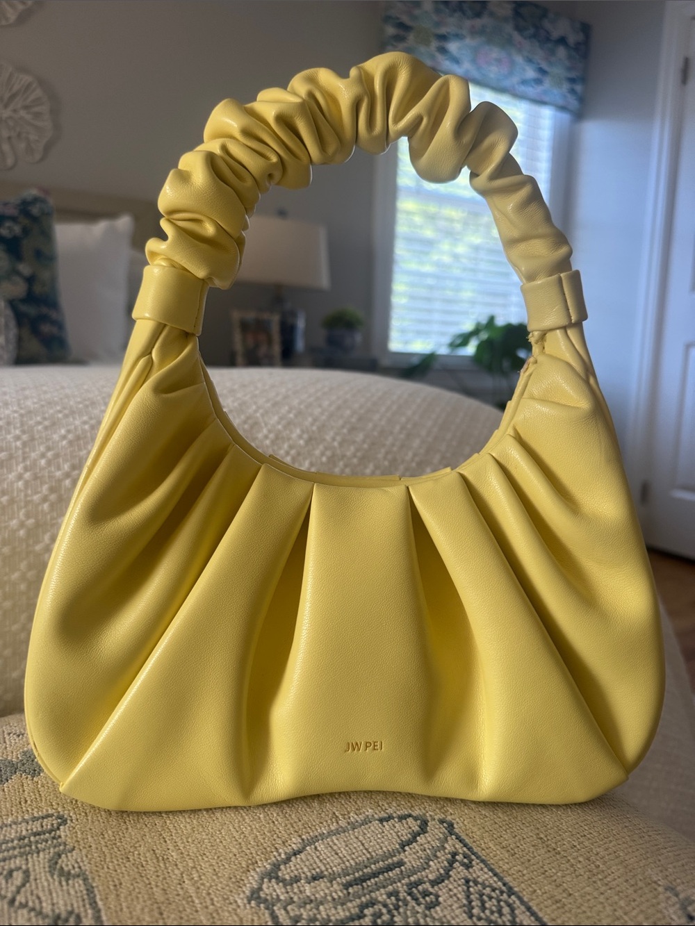 JW PEI Gabbi Ruched Hobo Handbag - Light Yellow Vegan Leather Shoulder Bag AS IS